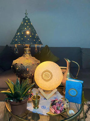 Premium 3D Quran Moon Light Lamp – Bluetooth Speaker, 17 Reciters, 14 Translations & App Control